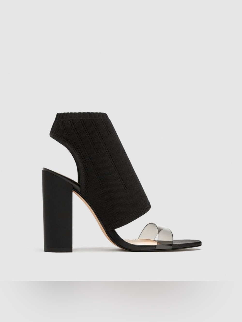 Zara Black Stretch Knit Block Heel Sandals 38 (7.5US) NWT